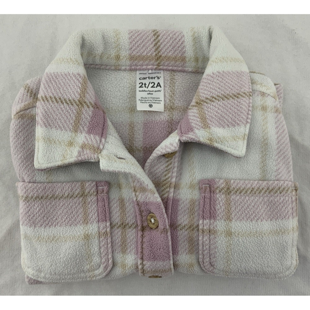 Carter's Toddler Girl Size 2T Pink Plaid Flannel Button Up Shirt